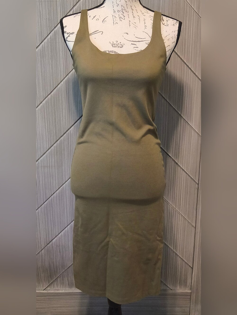 Forever 21 L Olive Green Bodycon Midi Tank Dress Scoop Neck Minimalist Y2K